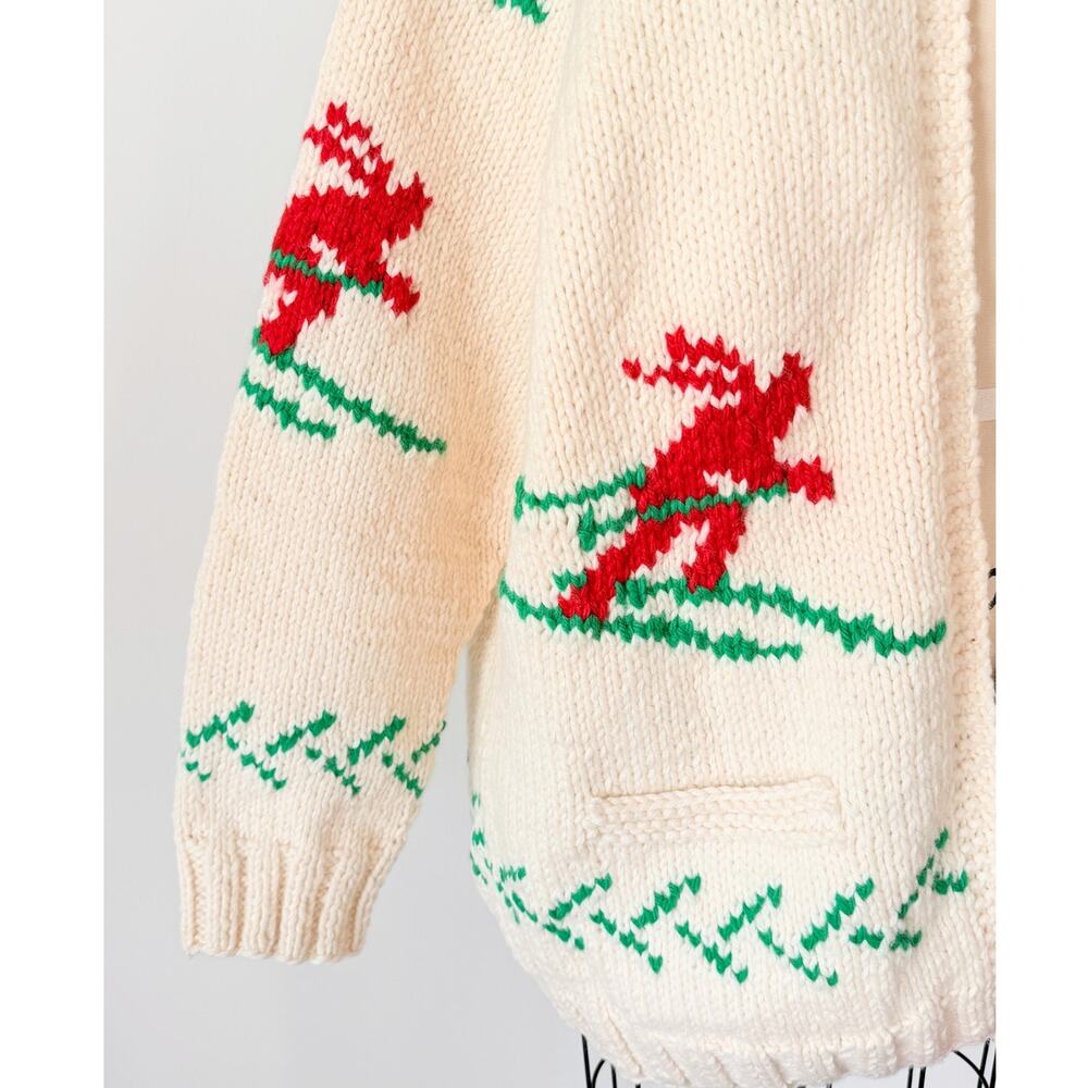 **SOLD** Knit Mary Maxim Cowichan Cream Ski Theme Wool Sweater unisex - Picture 5 of 8